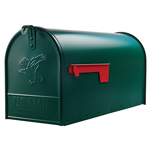 Dark Green Mailbox Medium Metal US Mail Box Rural Size Outside Curbside Horizontal Farmhouse Classic, 20-1/2"L x 10-7/8"H x 8-1/2"W