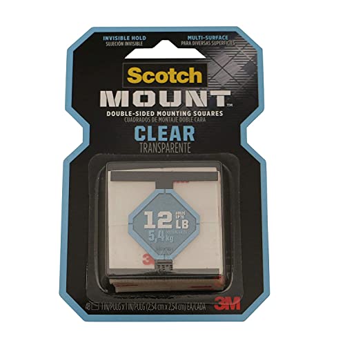 3M Clear Scotch-Mount Double-Sided Mounting Tape, Strips & Squares: 1 in x 1 in. (Clear) / 48-Squares