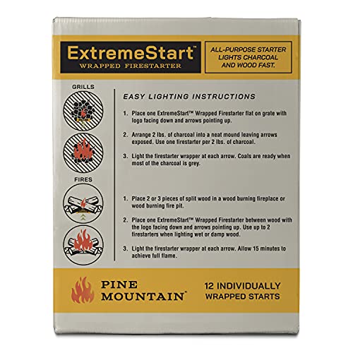 Pine Mountain ExtremeStart Wrapped Starters, 12 Starts Firestarter Log for Campfire/Fireplace/Wood Stove, Fire Pit, Indoor&Outdoor Use