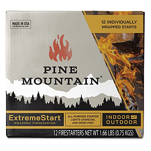 Pine Mountain ExtremeStart Wrapped Starters, 12 Starts Firestarter Log for Campfire/Fireplace/Wood Stove, Fire Pit, Indoor&Outdoor Use